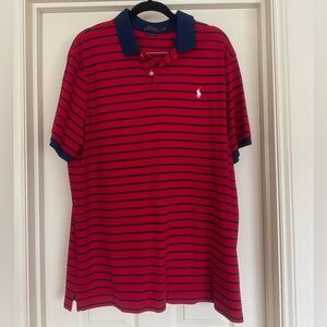 Polo by Ralph Lauren Men's Red and Navy Striped Shirt